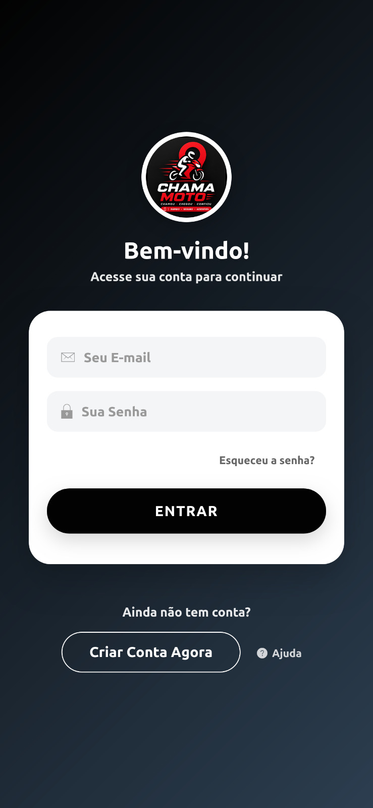 Tela do app Chama Moto: Acesso ao aplicativo